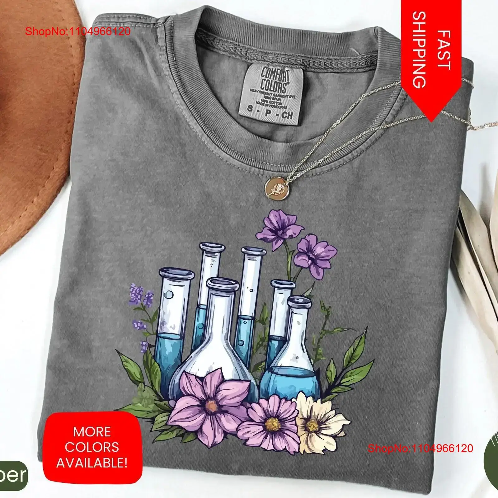 Medical Lab Technician - Laboratory T Shirt Floral Beakers Chemistry